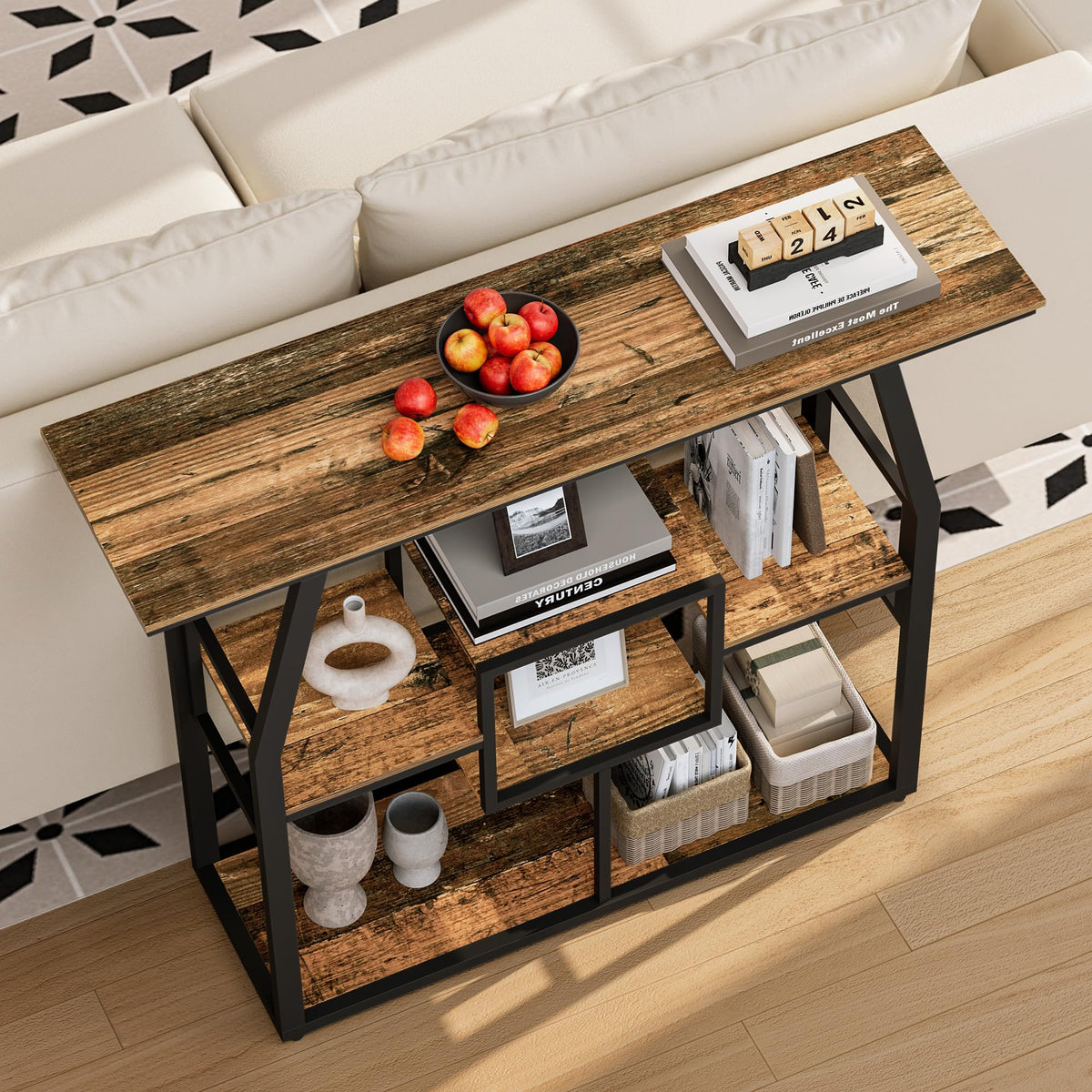 Pampaic Console Table, 6-Tier Slim Sofa Table,105 x 30 x 85cm, Hallway Table with Adjustable Foot Pads, Behind Couch Tables for Living Room, Entryway