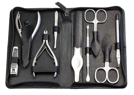 Sonnenschein by Hans Kniebes Manicure Set 9 Pieces Nail Scissors, Cuticle Scissors, Nail Clippers, Cuticle Nippers, Clippers, Tweezers, File, Manicure