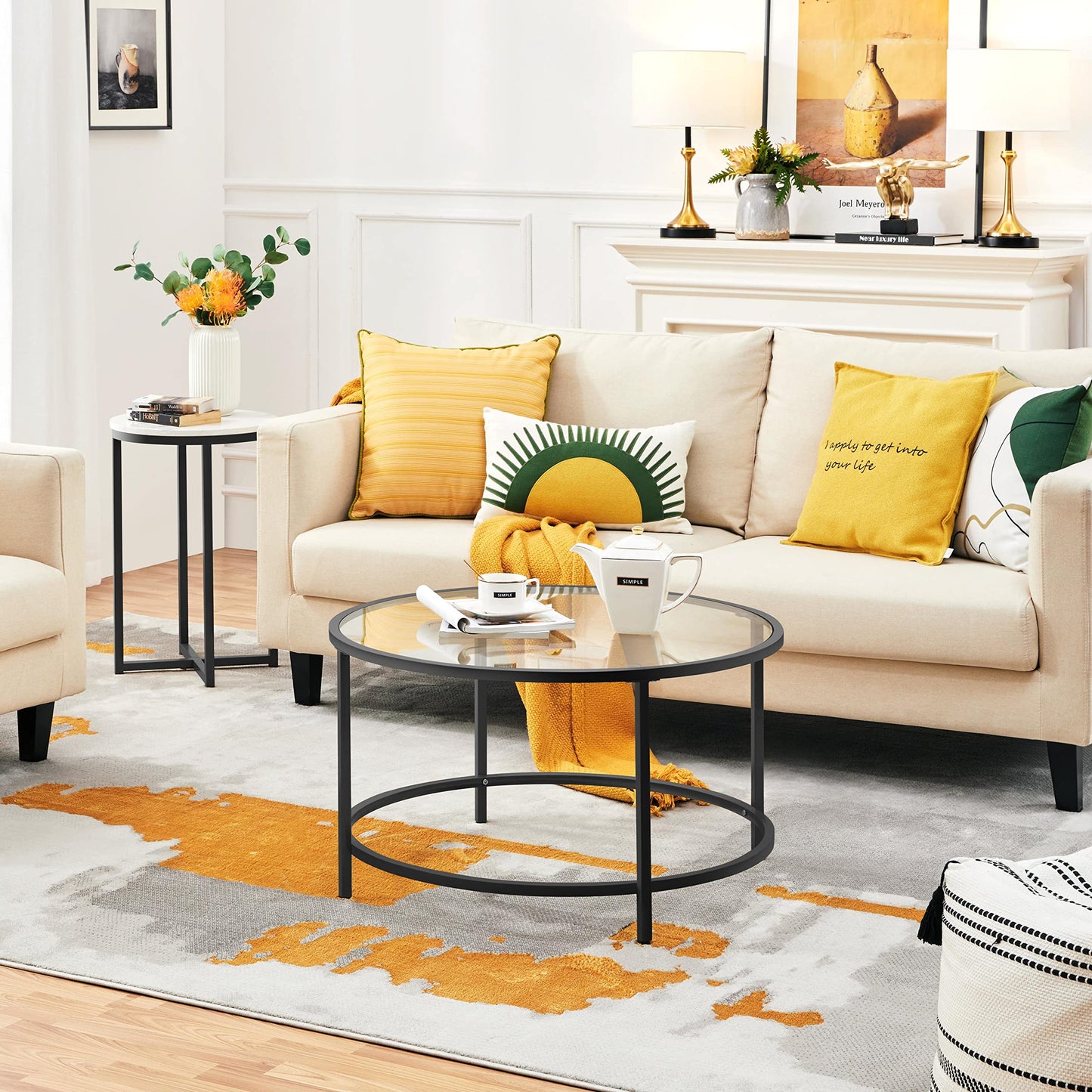 Yaheetech Round Coffee Table Black