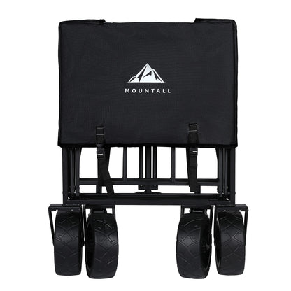 Heavy Duty Folding Wagon With Large Wheel, Trolley Cart Outdoor Transport Trailer Foldable Outdoor Garden Utility Wagon/Trolley with Cover Bag Black