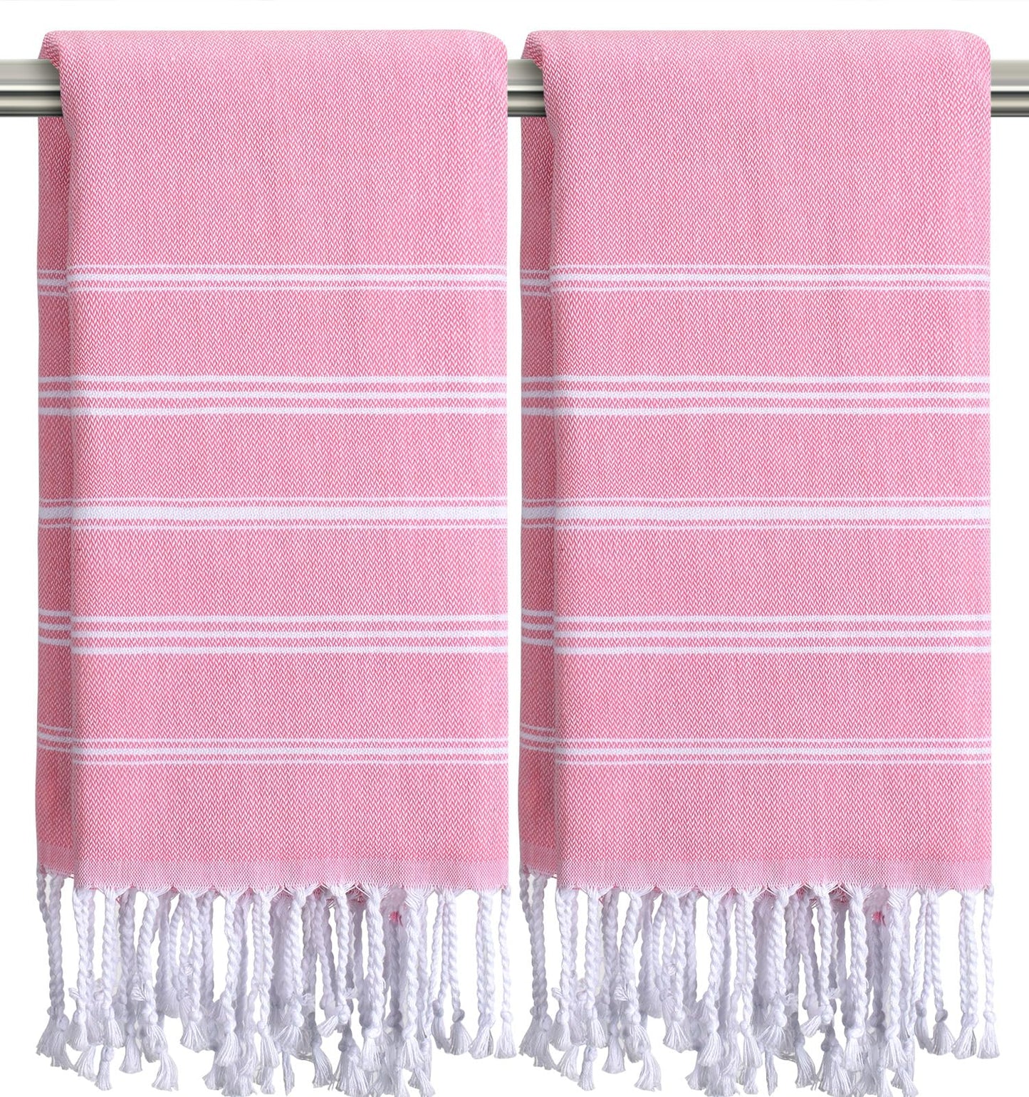Ouxiaobai Hand Towels for Bathroom - Pack of 2 Turkish Hand Towels Set, Thin Decorative Tea Towel, 20 * 30 Inch Kitchen Cloth with Tassel (Pink)