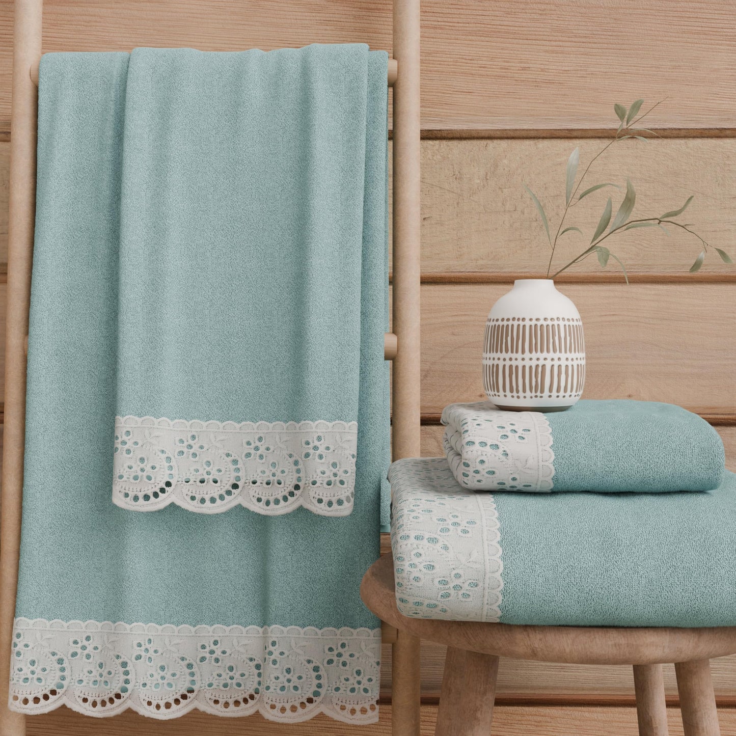 PETTI Artigiani Italiani - 100% Cotton Terry Bath Towels, 1+1 Towel Set, 2 Pieces 1 Face Towel and 1 Hand Towel, Aquamarine