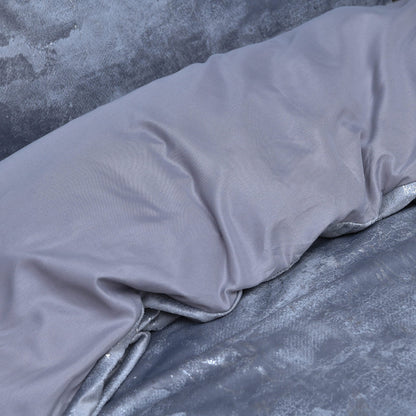 Sleepdown Marble Velvet Metallic Grey Plain Reverse Duvet Cover Quilt Pillow Cases Bedding Set Soft Easy Care - Super King (220cm x 260cm)