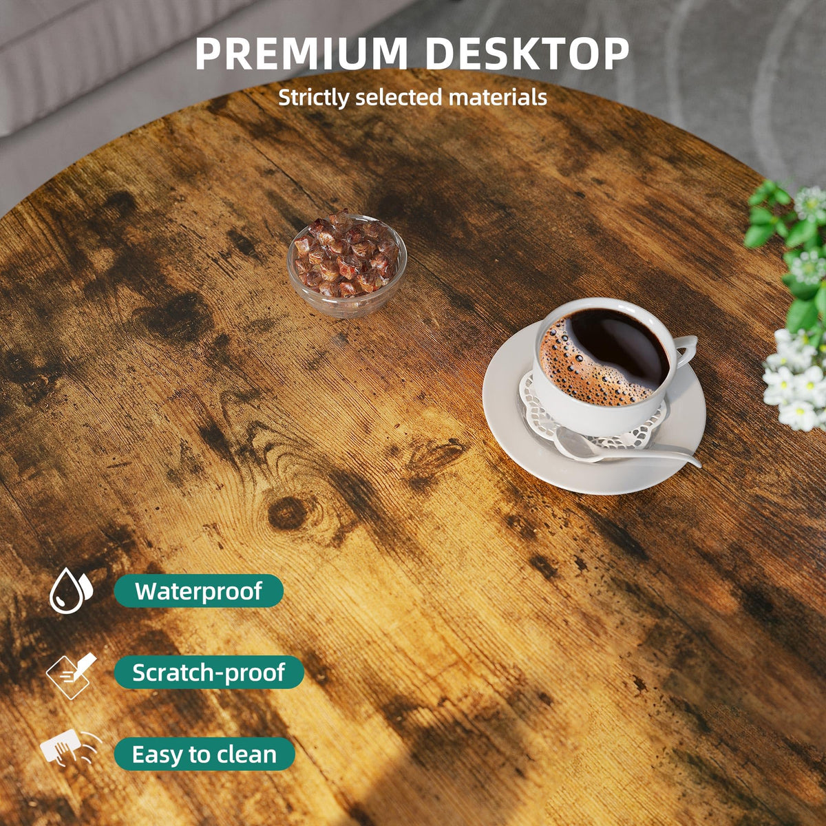 YITAHOME Round Coffee Table for Living Room,80x80x46cm Retro Central Table with Storage Shelf