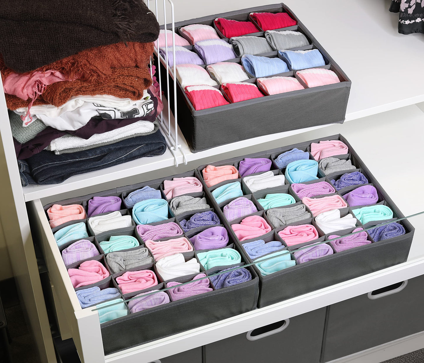 Simple Houseware Closet Drawer Organizer for Clothes, Socks and Underware, 3 Pack, Dark Grey