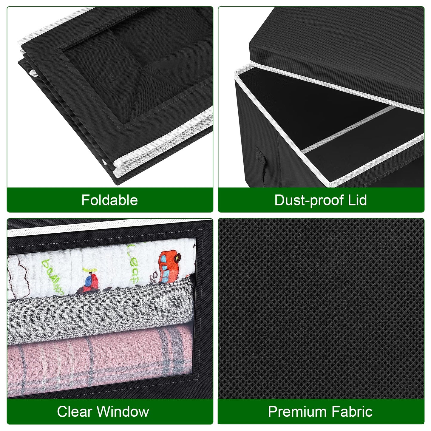 Homsorout 3 Pack Storage Boxes with Lids Foldable Storage Cubes with Transparent Window Fabric Storage Organiser Box for Toys, Clothes, Books