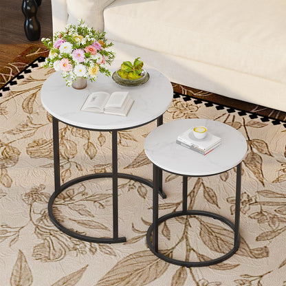 Garden 4 you Nest of Tables Set of 2,Round Coffee Table for Living Room,White Removable Coffee Table Set,Nesting Tables End Table for Living Room