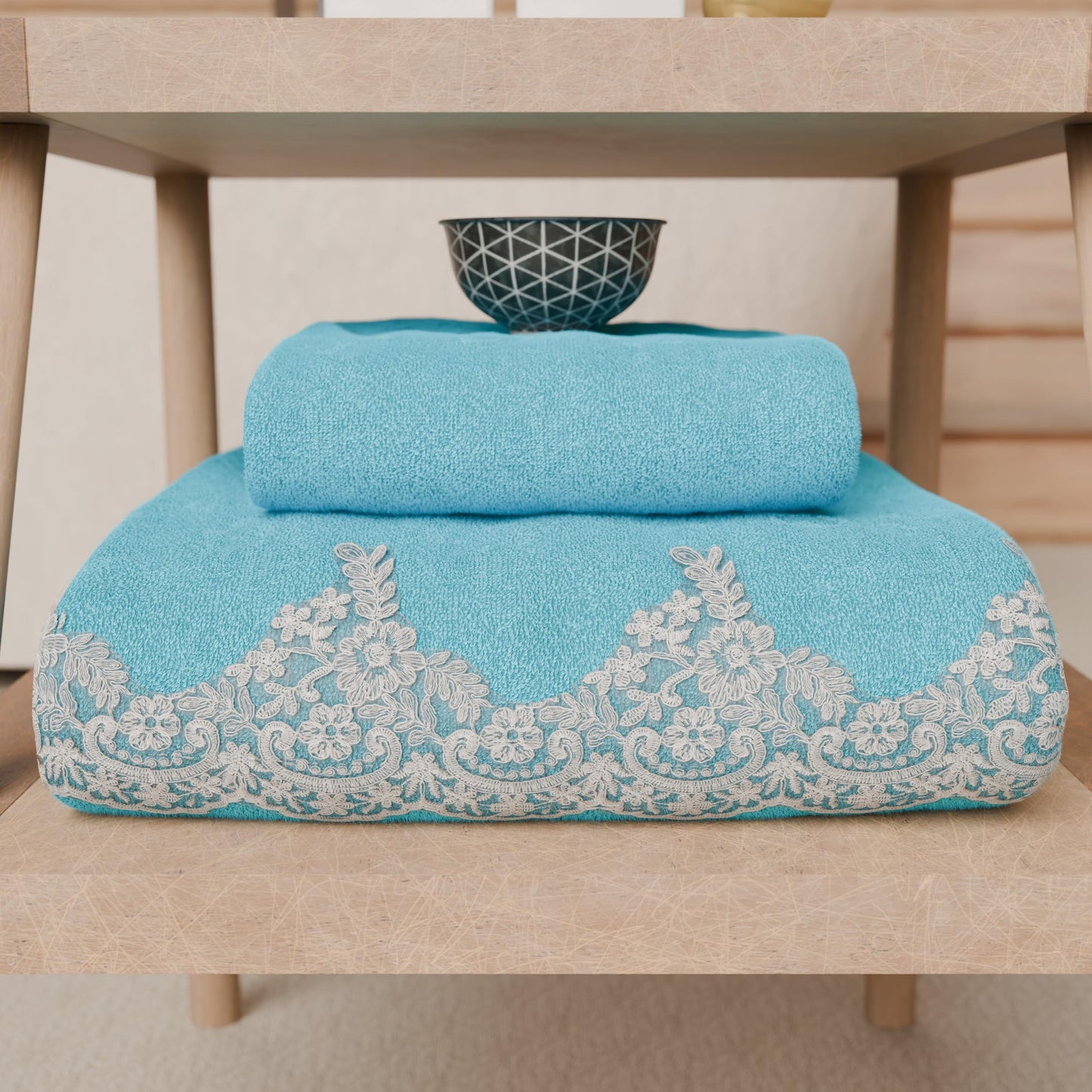 PETTI Artigiani Italiani - 100% Cotton Terry Bath Towels, 1+1 Towel Set, 2 Pieces 1 Face Towel and 1 Hand Towel, Turquoise