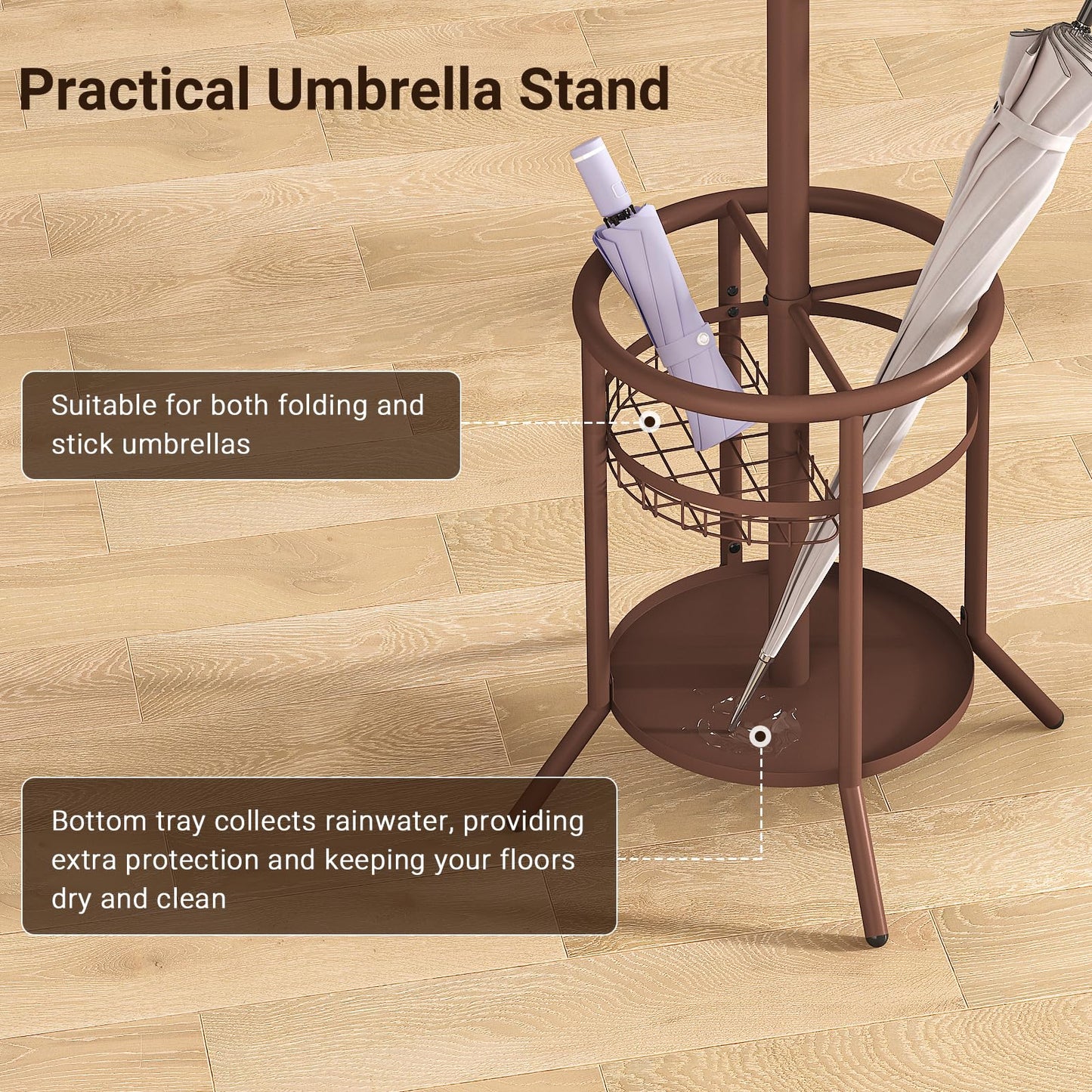 ELYKEN Metal Coat Stand with Umbrella Holder Vintage for Office Hallway