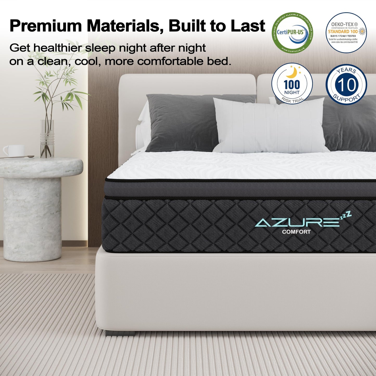 Azure 3FT Single Hybrid Mattress, 12-Inch Individual Pocket Spring & Gel Memory Foam, 7-Zone Support, Motion Isolation, Medium Firm