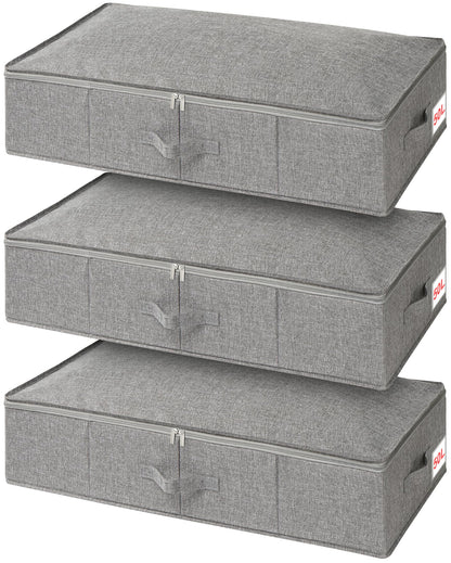 Under Bed Storage Box with Lids, 3 Pack Underbed Storage with Side & Bottom Support & 3 Handles, Large Foldable Fabric Under Bed Storage Bag with Zip