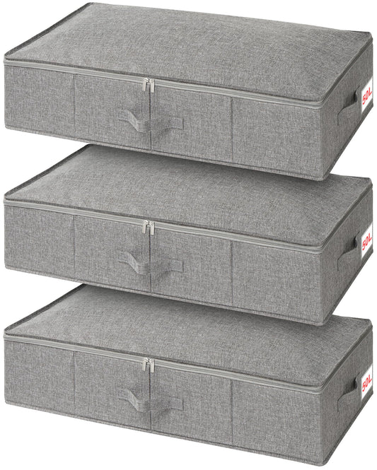 Under Bed Storage Box with Lids, 3 Pack Underbed Storage with Side & Bottom Support & 3 Handles, Large Foldable Fabric Under Bed Storage Bag with Zip