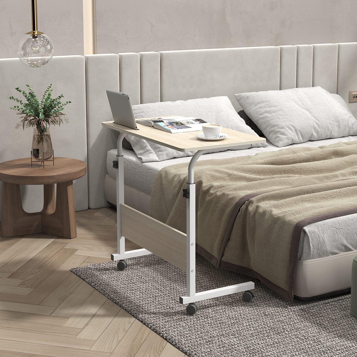sogesfurniture 80 * 40cm Adjustable Height Laptop Table with Tablet Slot, Mobile Computer Stand Desk Portable Side Table for Bed Sofa