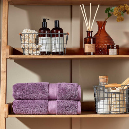 Christy Renaissance 2 Hand Towels Set | Berry Purple | 100% Egyptian Cotton Pile | Luxuriously Soft and Super Absorbent | 675 GSM