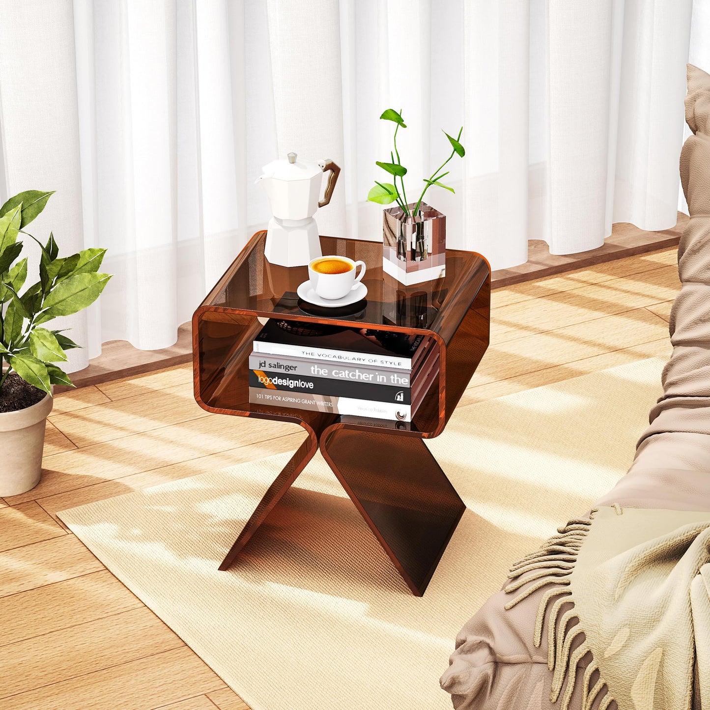 solaround Acrylic Side Table, No Assembly, 39 x 30 x 45 cm, Dark Brown