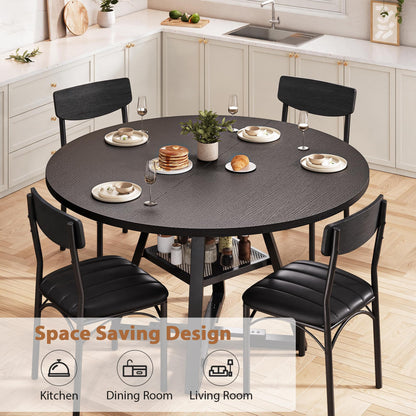 Jocoevol Round Dining Table and 4 Chairs Set of 4-6, Circle Dinner Table with Shelves, Space Saving Wood Kitchen & Dining Room Furniture