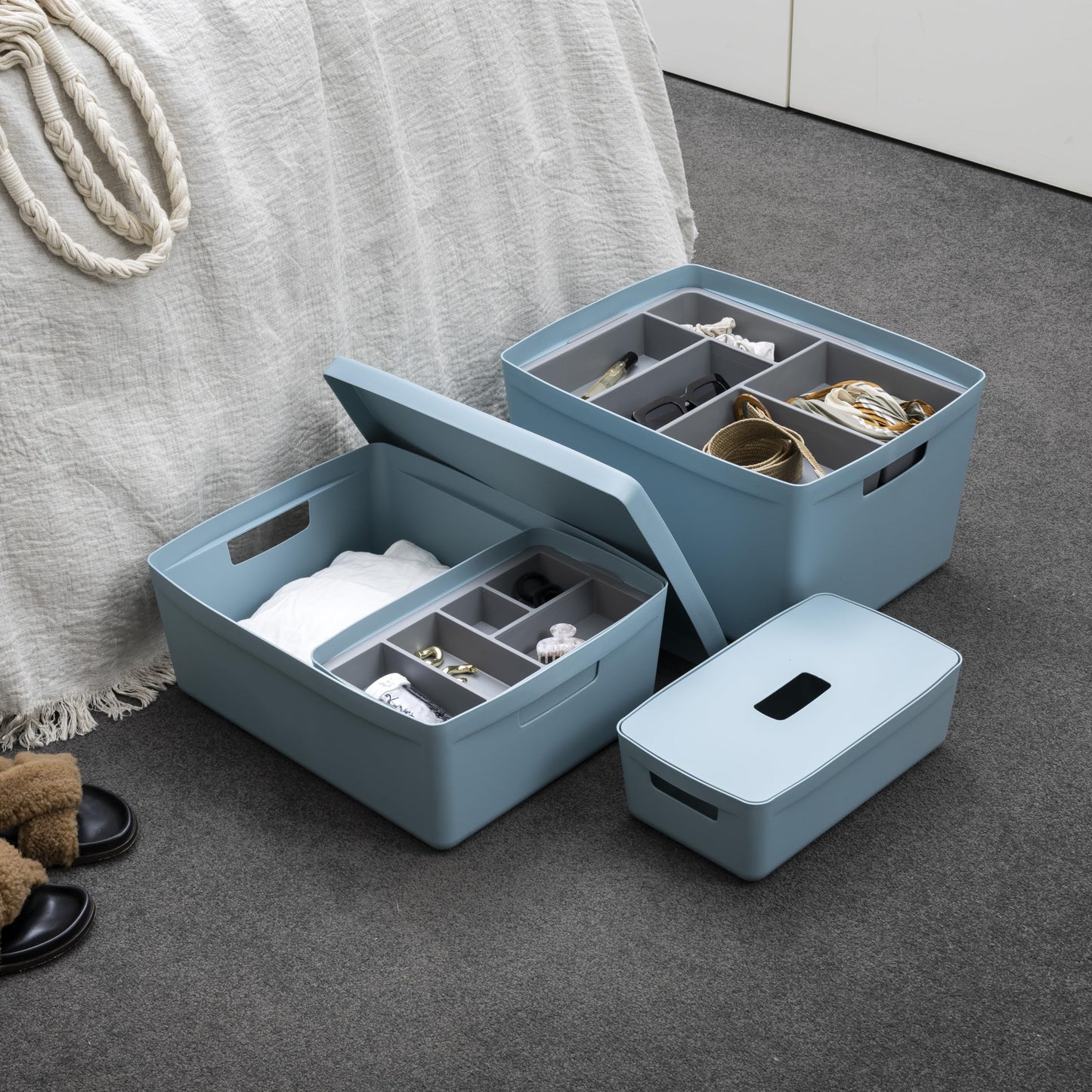 IDEA HOME FLEXISTORE Storage Box 5L – Durable Organizer with Lid and Handles – Unbreakable Plastic – Denim Blue Storage Container for Home and Office