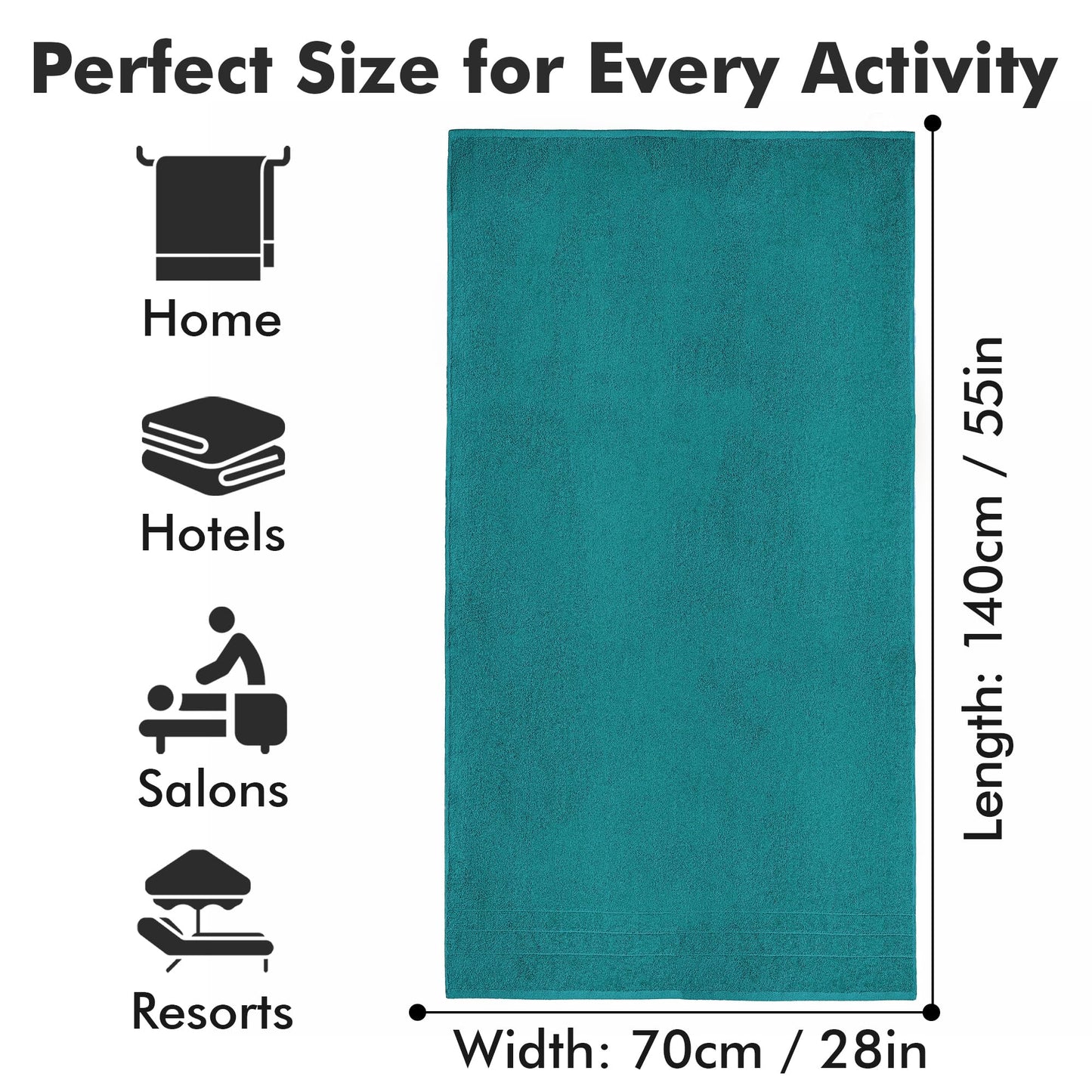 Novo Home Bath Towels Set of 4 – 550 GSM 100% Cotton Teal Extra Large Towels for Bathroom, Spa Use (70x140 cm)