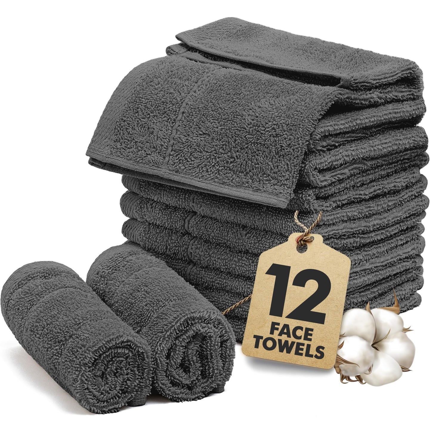 Novo Home Face Towels Pack of 12 – 550 GSM 100% Cotton Washcloths (30x30cm) – Soft, Quick Dry, Highly Absorbent Flannels for Bathroom, Spa, Gym