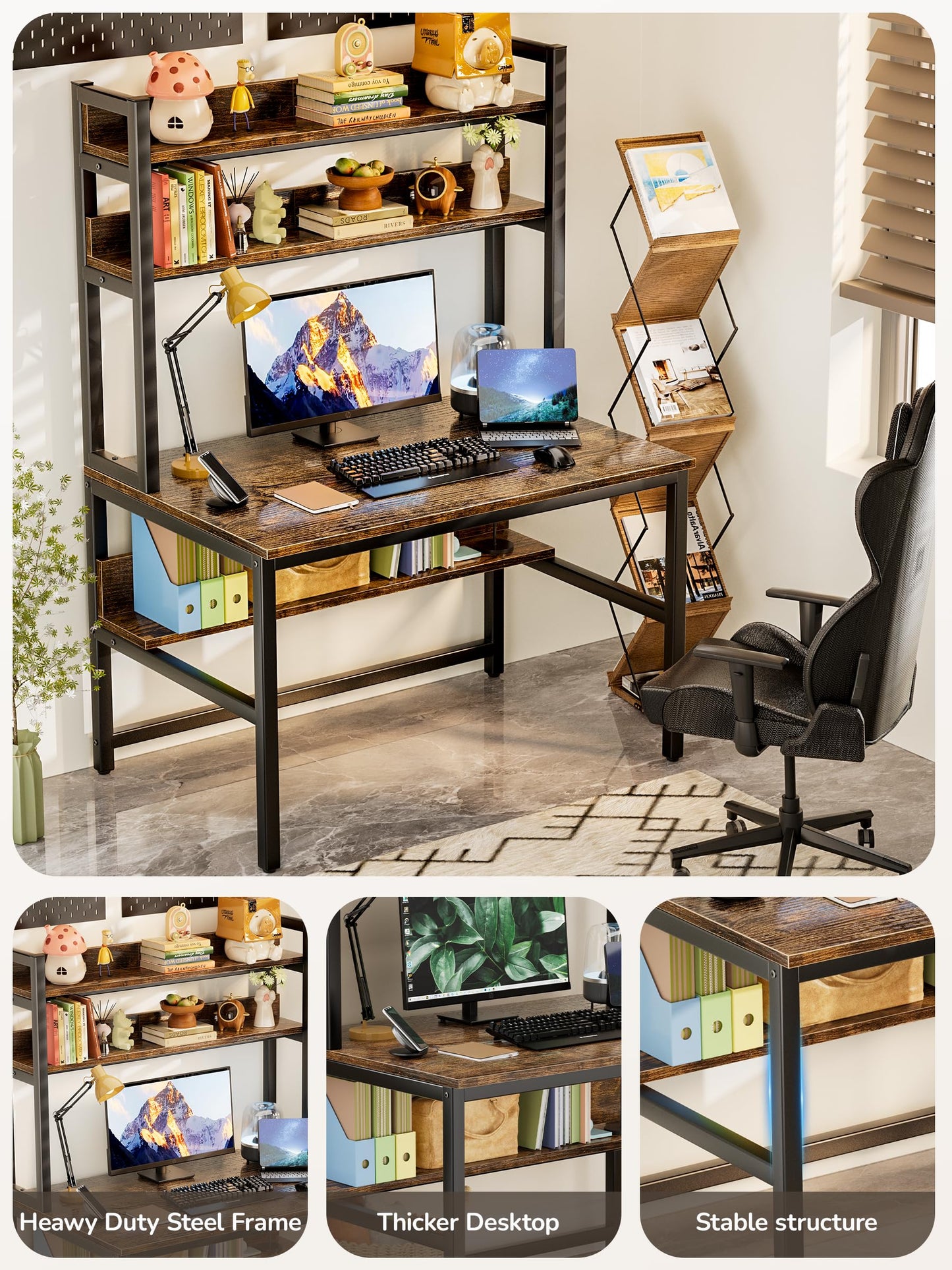 Aquzee Desk with Shelves, 100 cm Work Desk with Storage, Home Office Desk with Hutch and Bookshelves