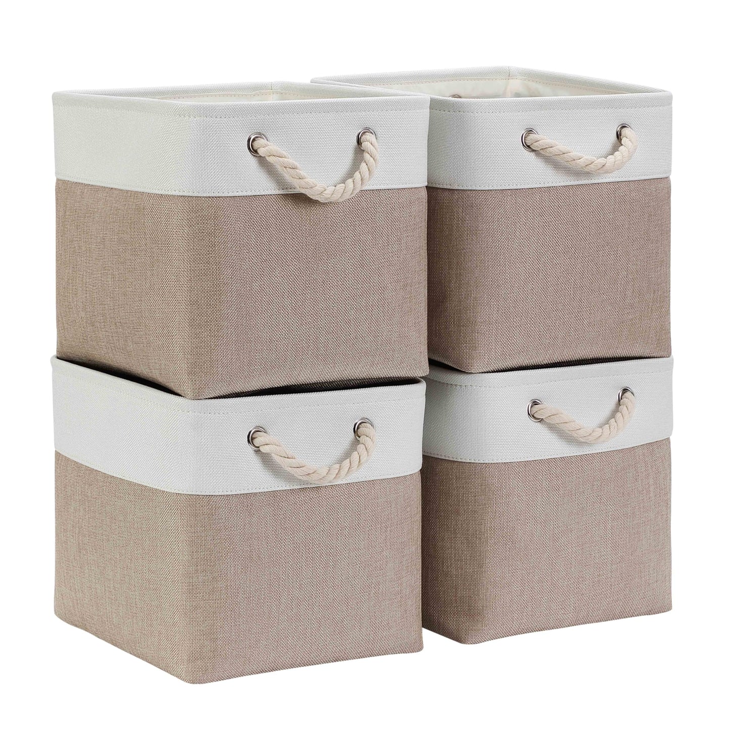 Mangata Cube Storage Boxes 28x28x28cm, Fabric Storage Basket for Cupboards, Shelves, Closet, Light Khaki White?Collapsible, 4 Pack?