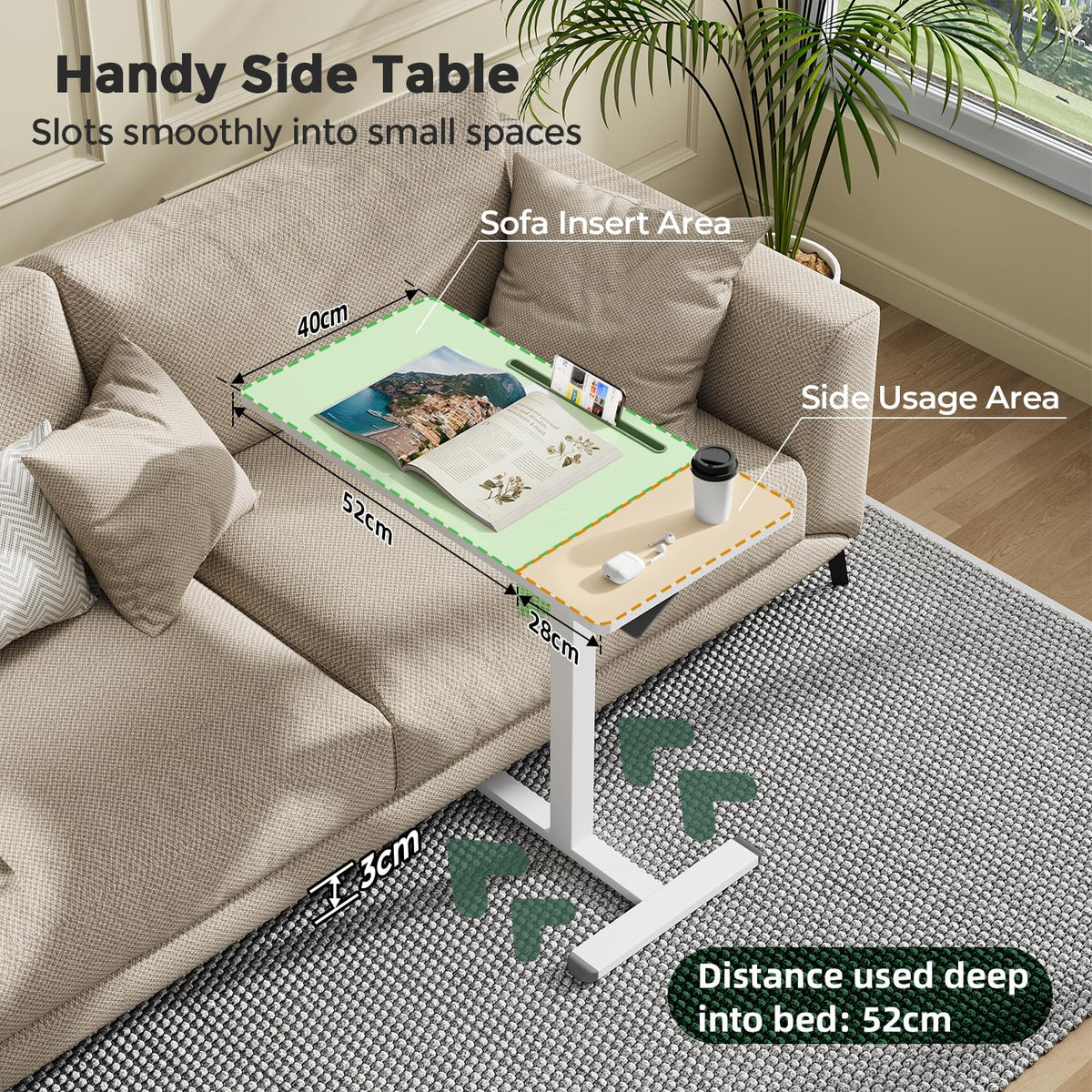 Gibbon Mounts Mobile Standing Desk, 80x40cm Overbed Bedside Table on Wheels