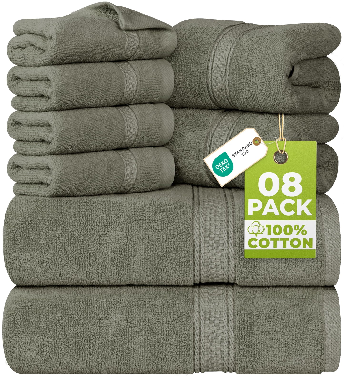 Utopia Towels 8 Piece Towel Set - 2 Bath Towels, 2 Hand Towels and 4 Washcloths Cotton Hotel Quality Super Soft and Highly Absorbent (Dusty Olive)