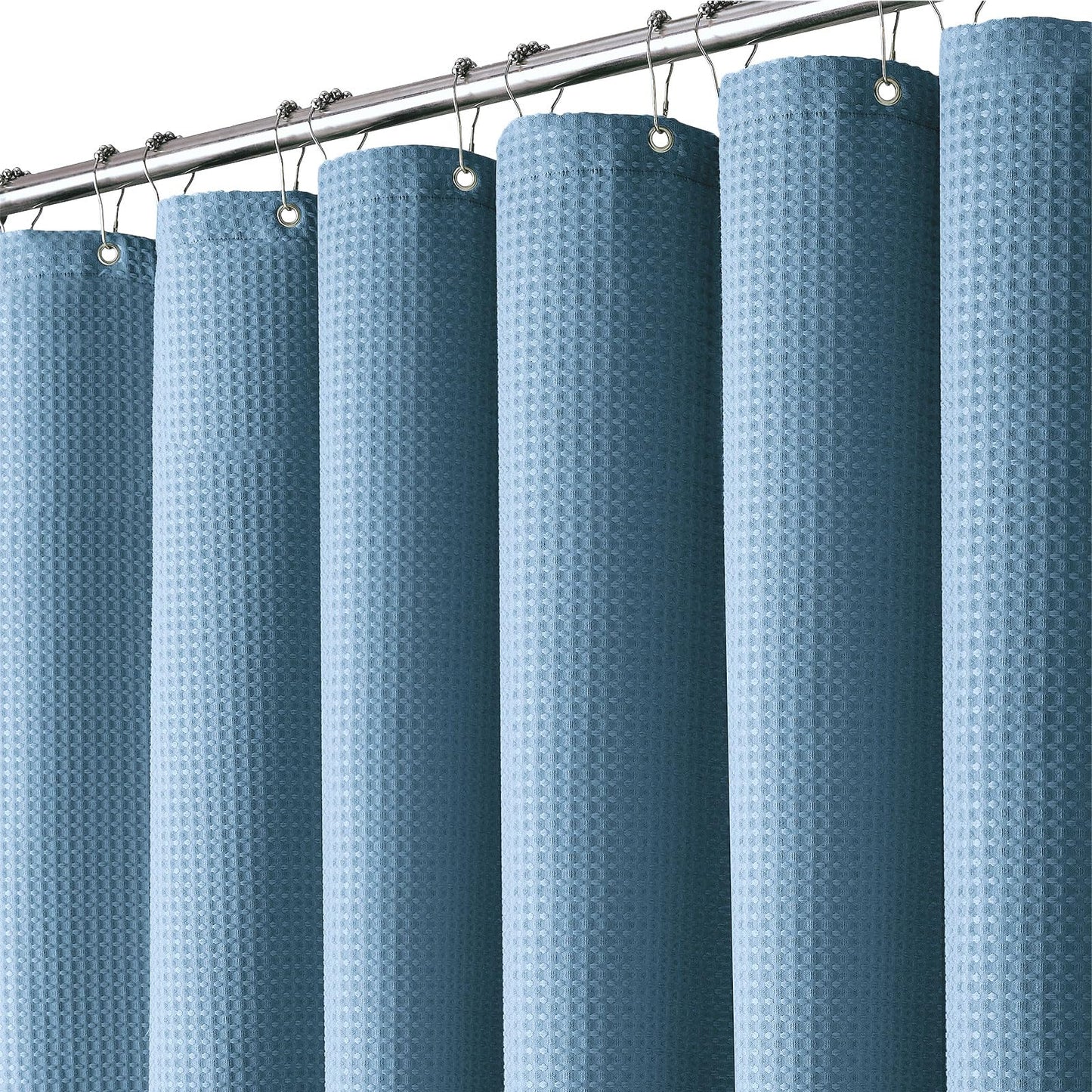 BTTN Extra Long Waffle Weighted Shower Curtain, 182x214cm, Moonlight Blue