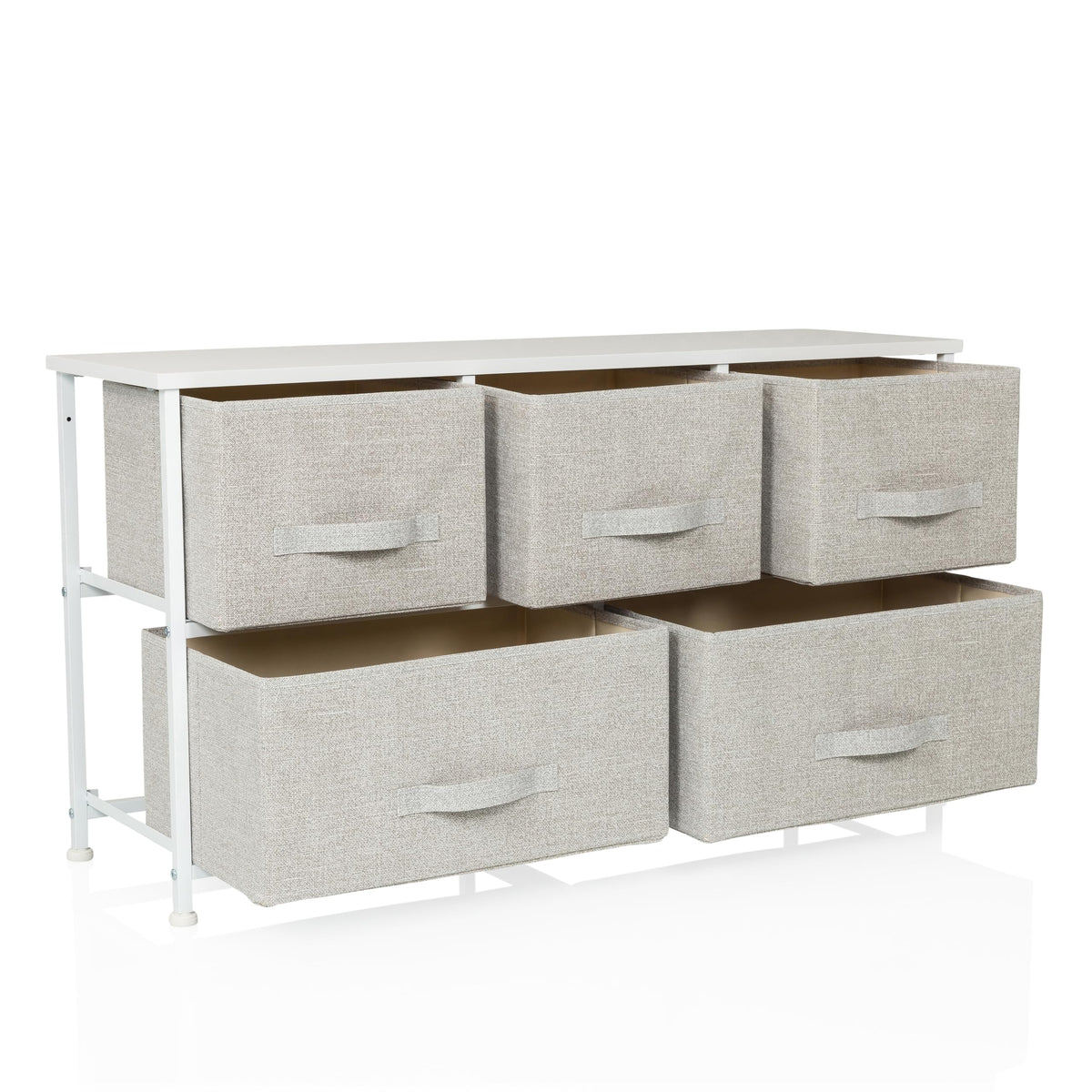 hjh LIVING Chest of drawers with 5 fabric drawers FOLDAR 100x30x55 cm Chest of drawers organizer, height-adjustable foot glides, metal frame, grey