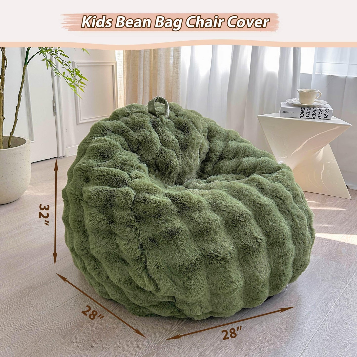 LIFEREVO Kids Fluffy Faux Rabbit Fur Bean Bag Cover, No Filler, Sage Green