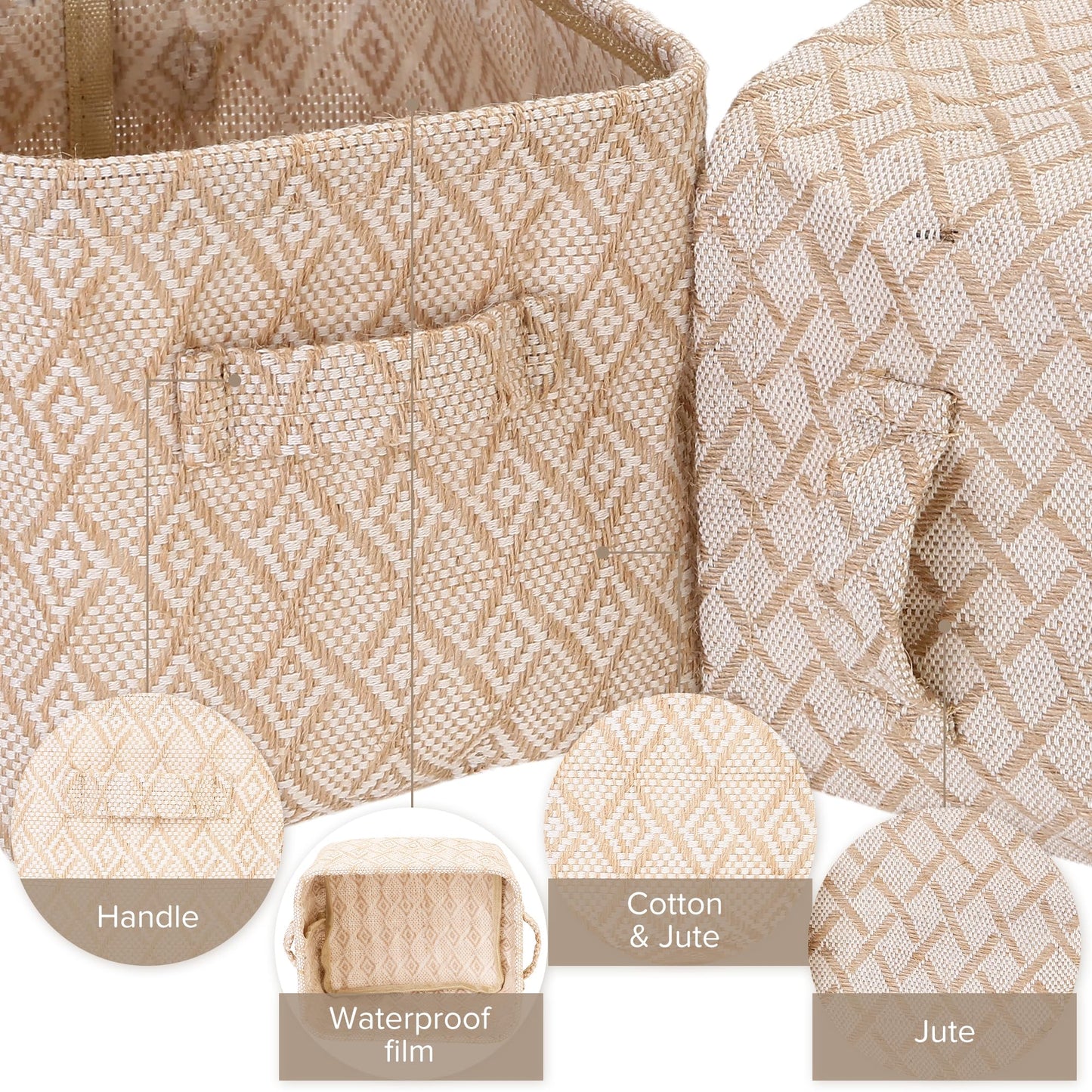 Sea Team 4.5L Mini Size Jute Storage Basket 4pcs Square Box with Double Handles Table and Room Small Items Storage Expert