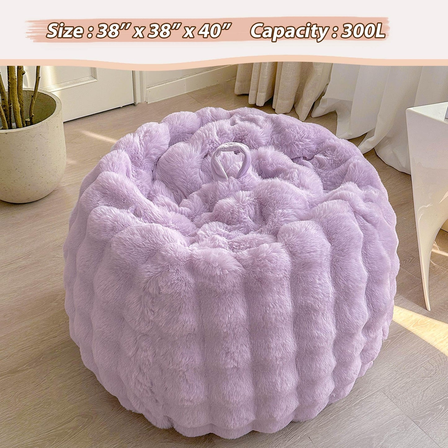 LIFEREVO 3FT Fluffy Faux Rabbit Fur Bean Bag Cover, No Filler, Lavender