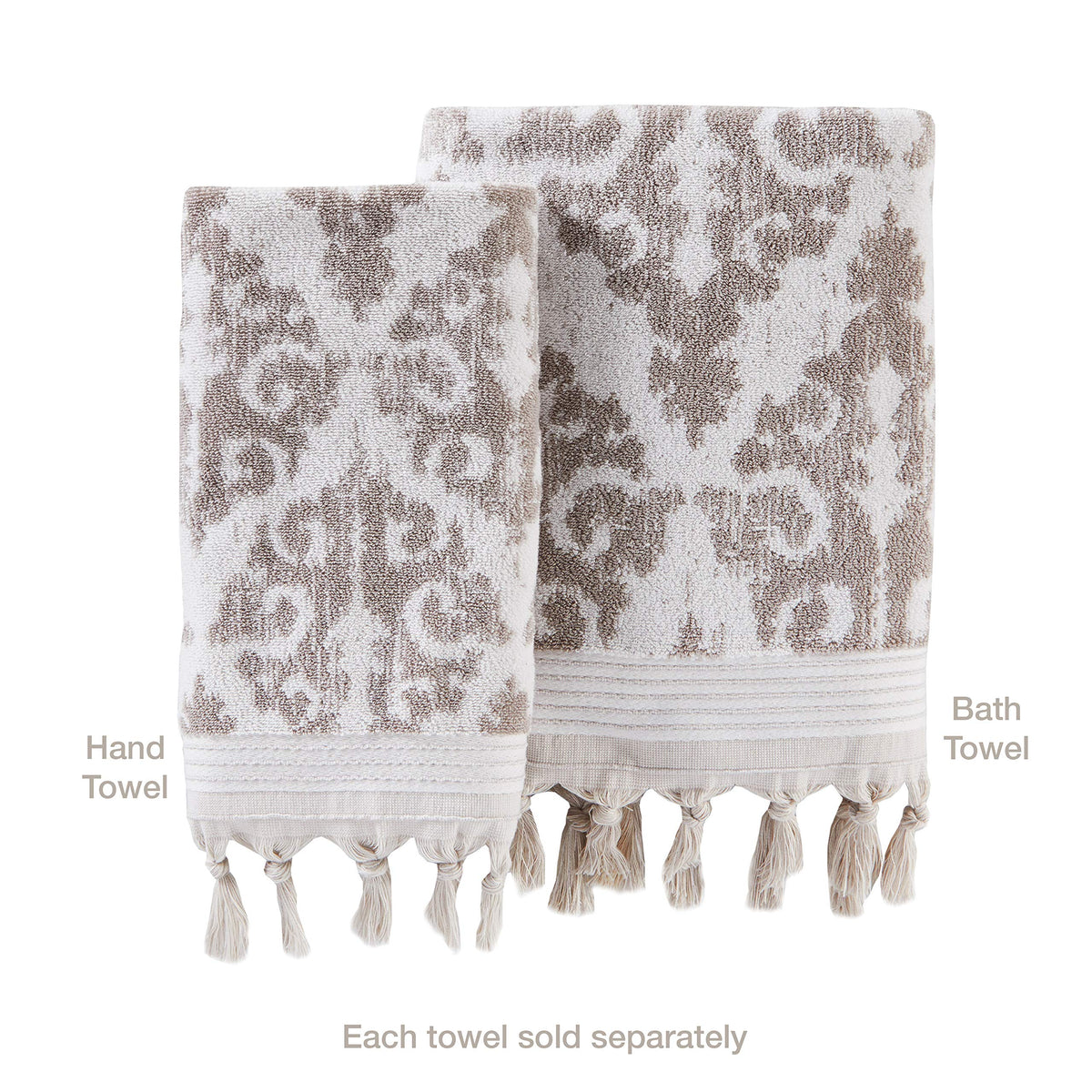 SKL Home Mirage Fringe 100% Turkish Cotton Bath Towel, Taupe