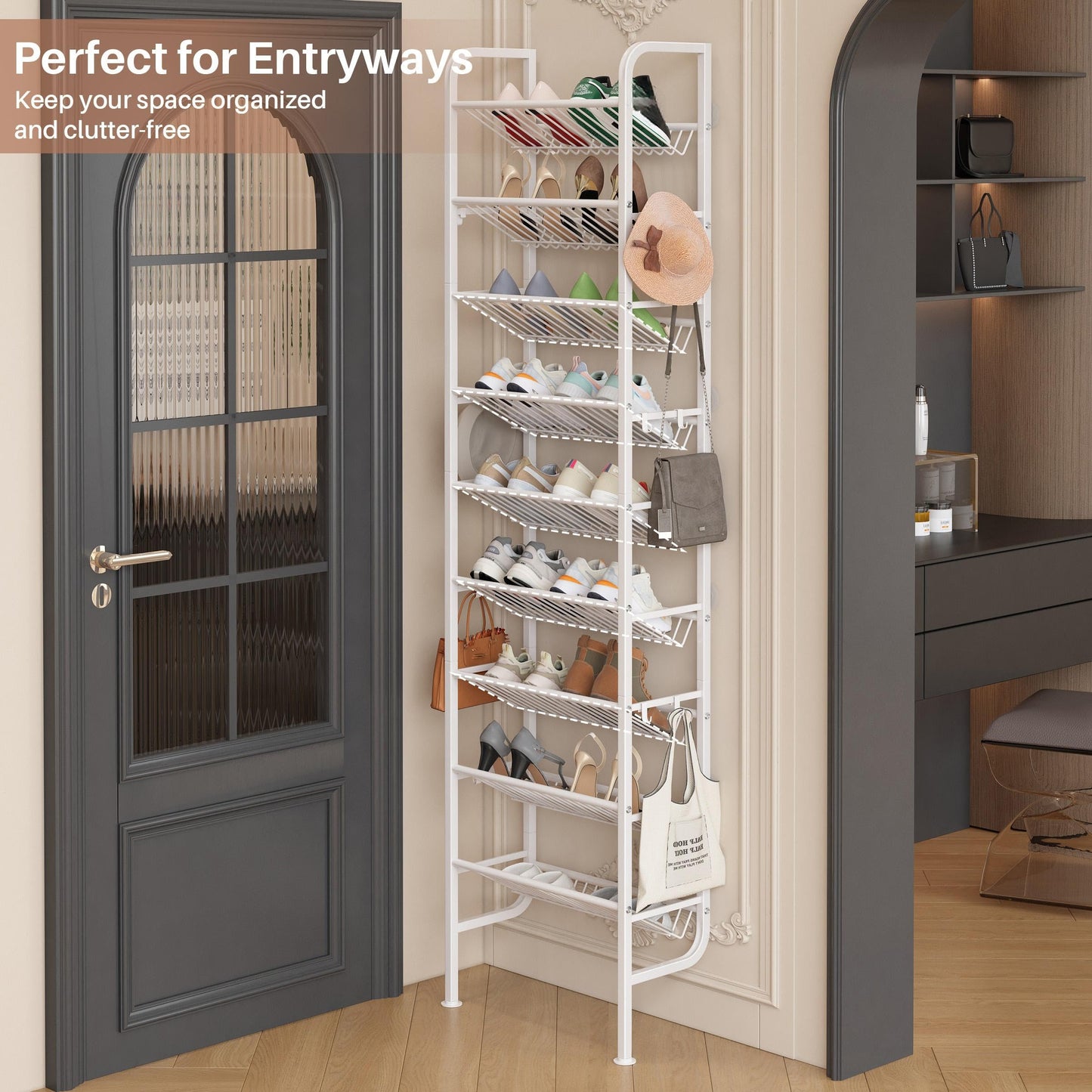 Ornestia Wall Mounted Shoe Rack,Metal Shoe Storage for Over Door,White