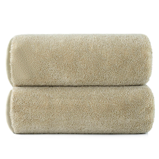 POLYTE Terry Twist Weave Microfiber Oversize Quick Dry Lint Free Bath Towel, 152.4 x 76.2 cm, Pack of 2 (Beige)