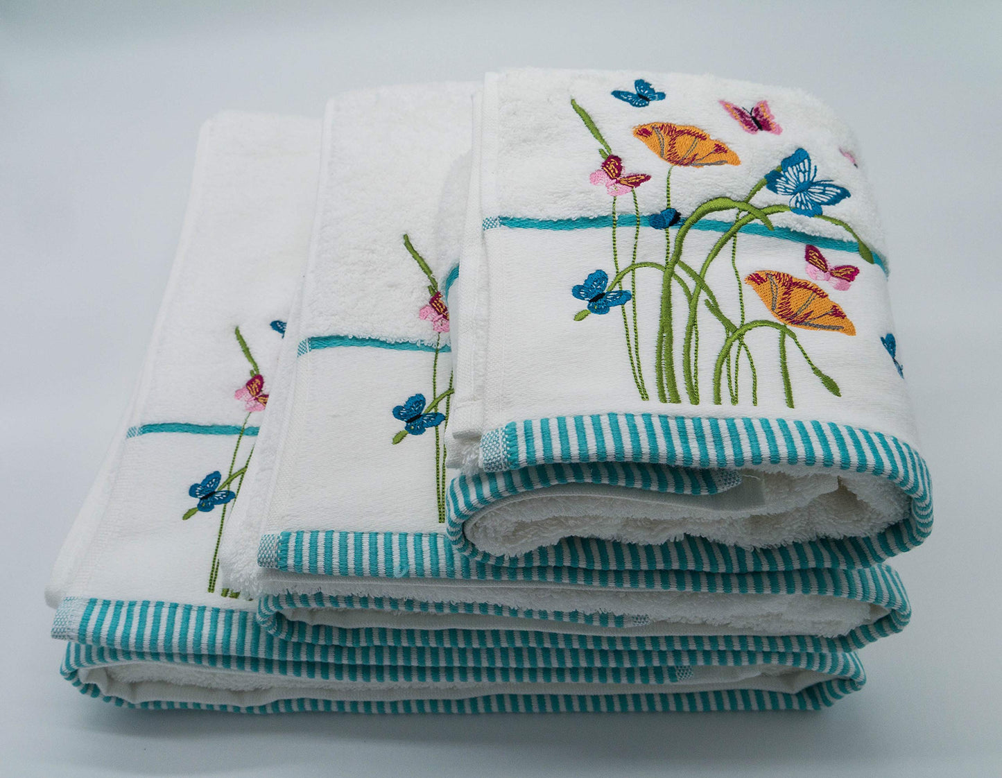 Lex's Linens Floral & Butterfly Embroidered Bath Towel