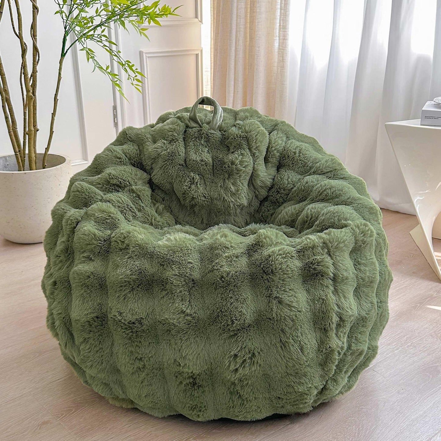 LIFEREVO Kids Fluffy Faux Rabbit Fur Bean Bag Cover, No Filler, Sage Green