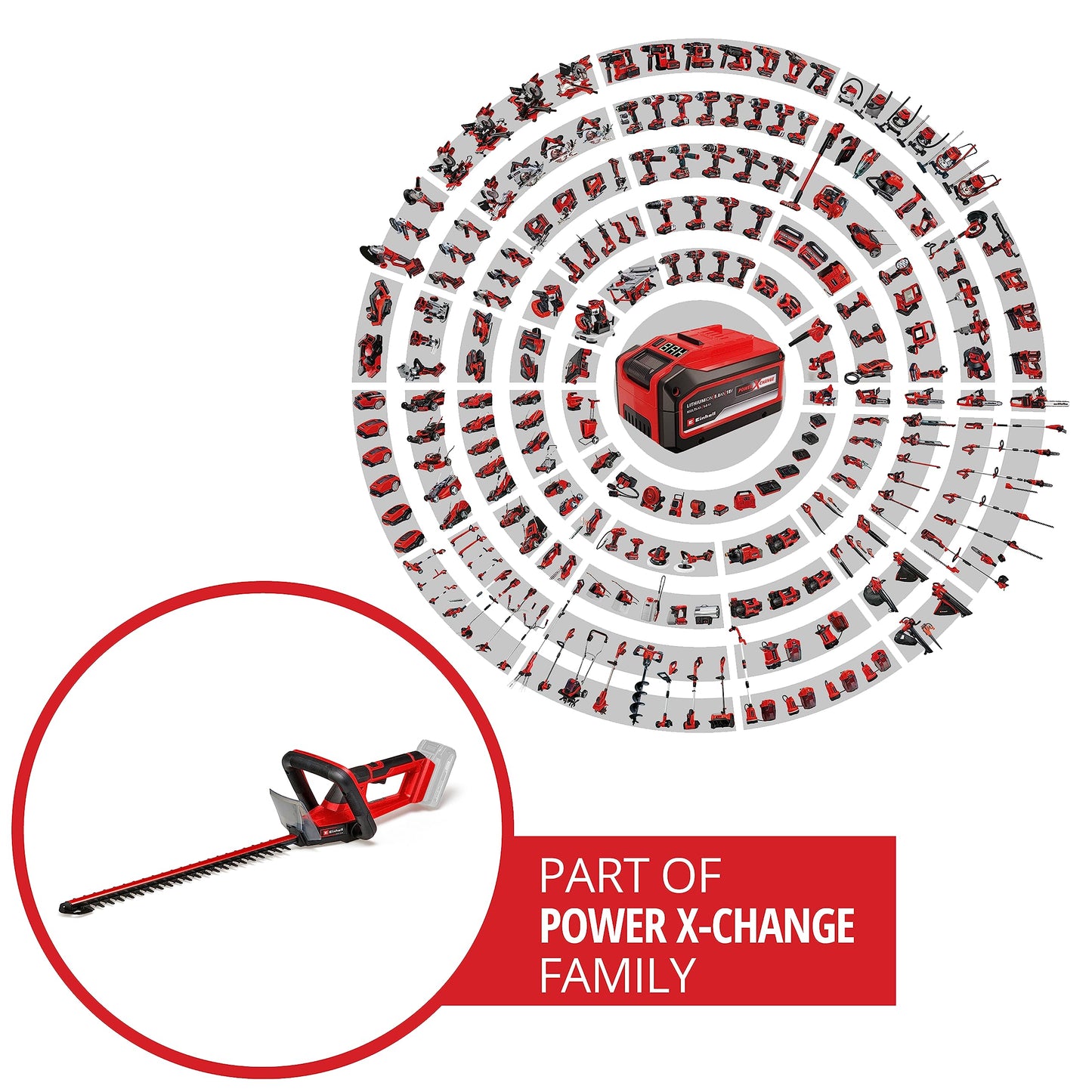 Einhell Power X-Change 18V Cordless Hedge Trimmer - 50cm (20 Inch) Cutting Length, Laser-Cut Diamond-Ground Steel Blades - GE-CH 18/50 Li Electric