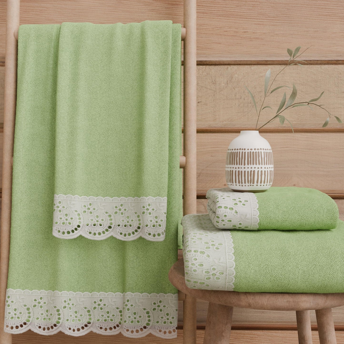 PETTI Artigiani Italiani - 100% Cotton Terry Bath Towels, 1+1 Towel Set, 2 Pieces 1 Face Towel and 1 Hand Towel, Sage Green