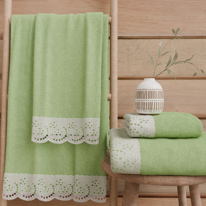PETTI Artigiani Italiani - 100% Cotton Terry Bath Towels, 1+1 Towel Set, 2 Pieces 1 Face Towel and 1 Hand Towel, Sage Green