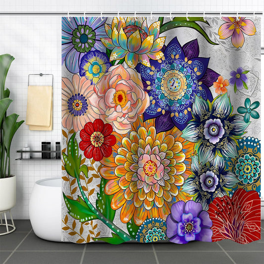 FAIRYGATE Long Shower Curtains Boho Colorful Floral Shower Curtain Bohemian Paisley Blossom Flower Water Repellent Bathroom Decorative Curtain 180 x