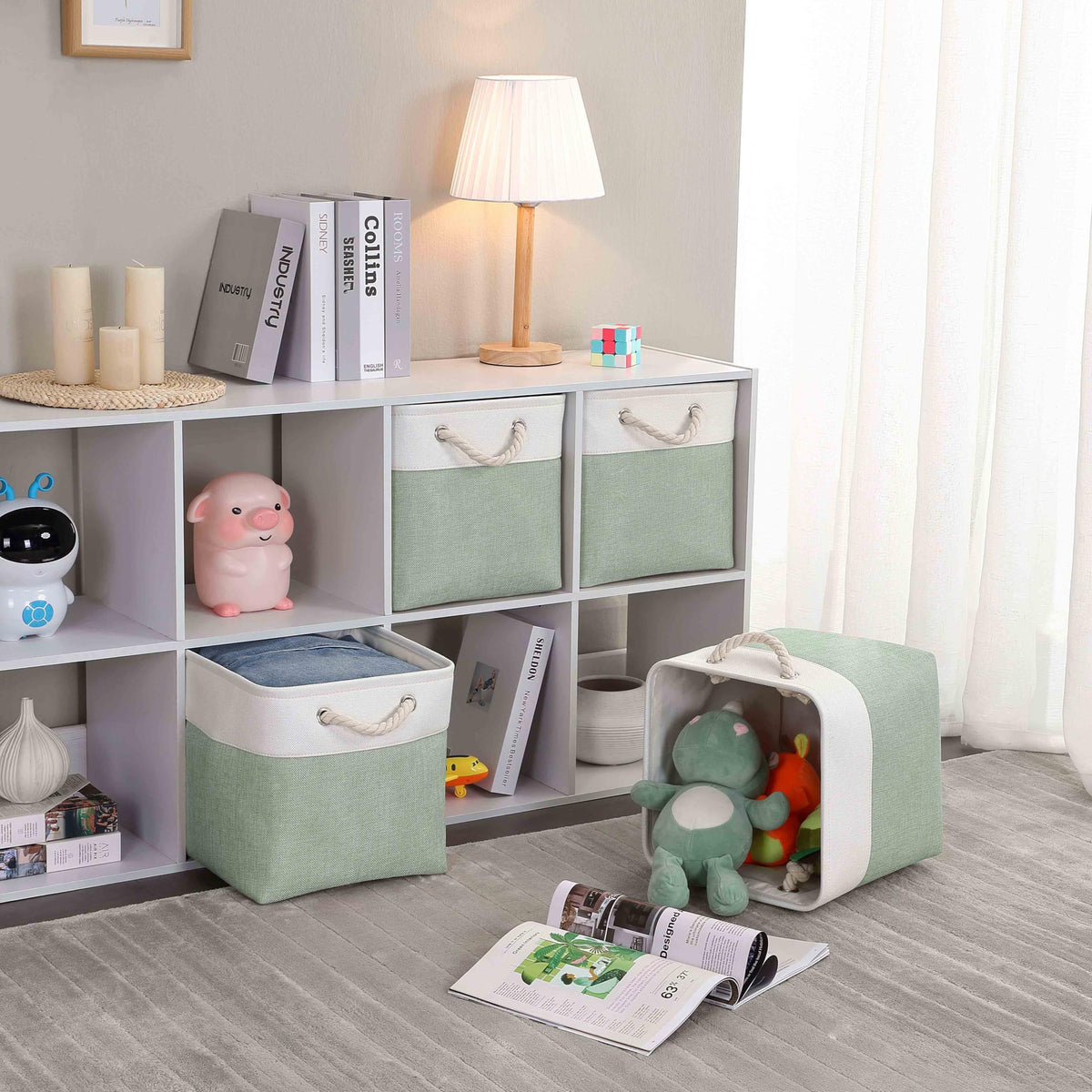 Mangata 33x38x33cm Cube Storage Boxes 3Pcs Green White Foldable Baskets