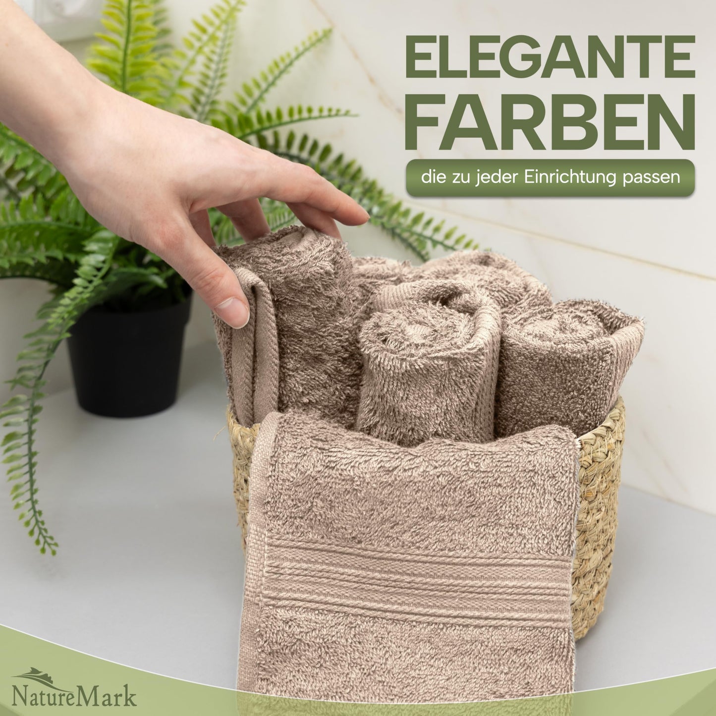 NatureMark Pack of 12 Guest Towels, 30 x 50 cm, 100% Cotton, Sand