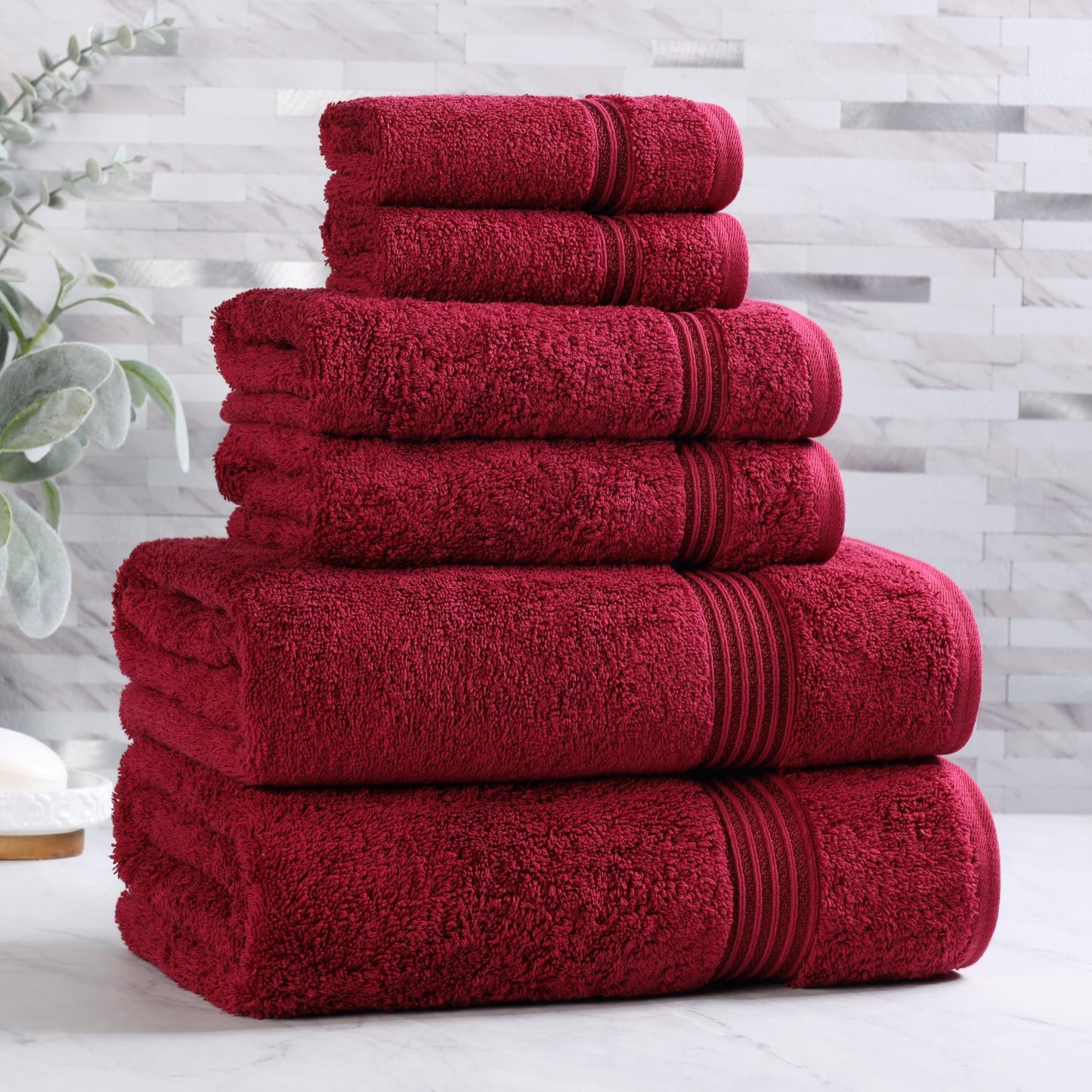 Superior Towel, Cotton, Burgundy, 6PC Set