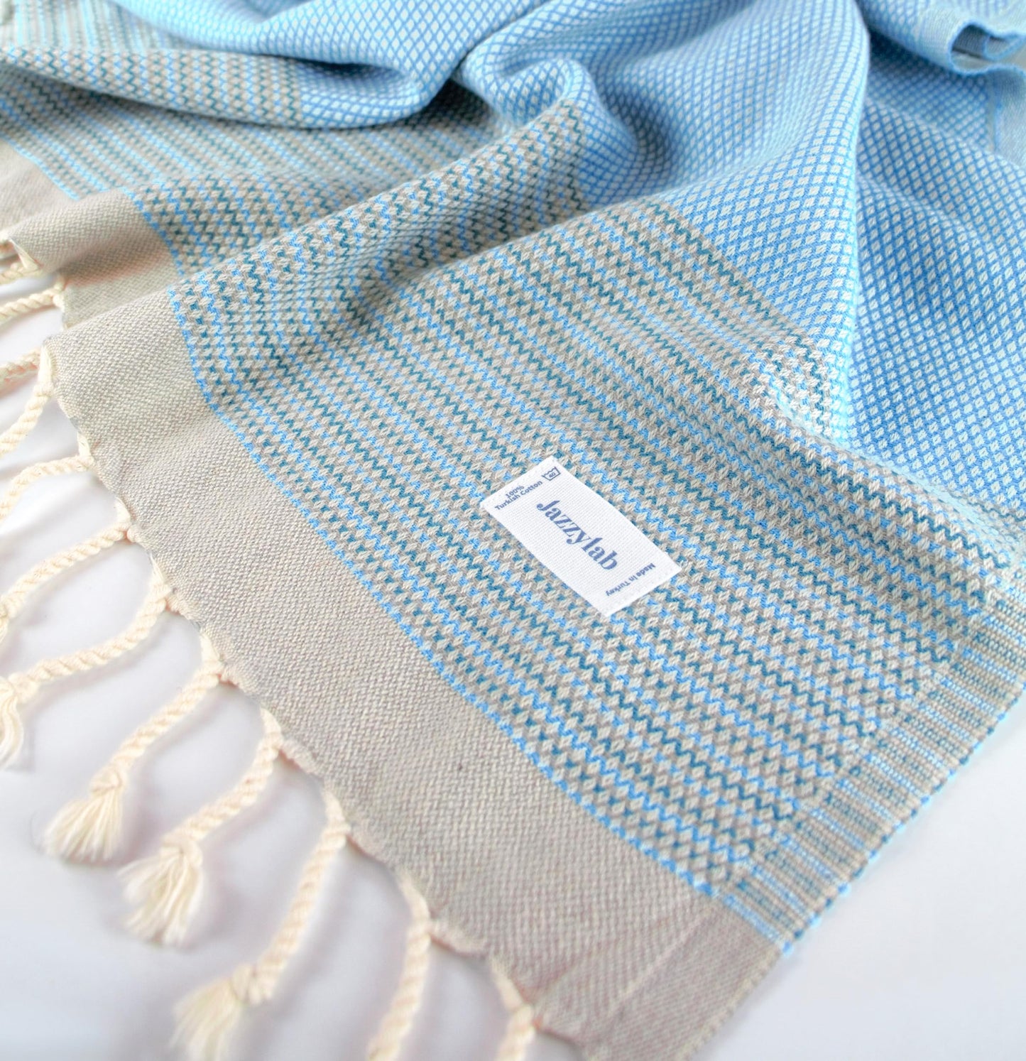 jazzylab EBOARD Peshtemal Hammam Towel | 100% Cotton with Fine Check Stripe Pattern | Lightweight & Quick-Drying | Turkish Travel, Spa & Beach Towel