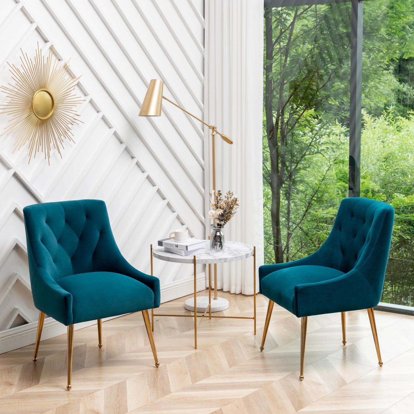 SEYNAR Dining Chair Set of 2,Modern Velvet Dining Chairs with Gold Legs,Elegant Tufted Accent Chairs for Reception, Living Room or Study Room