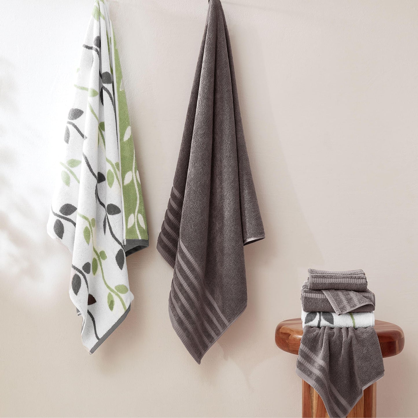 Pacific Coast Textiles 6 Pc Yarn Dyed Towel Organic Vines Ash Grey, 6-Piece