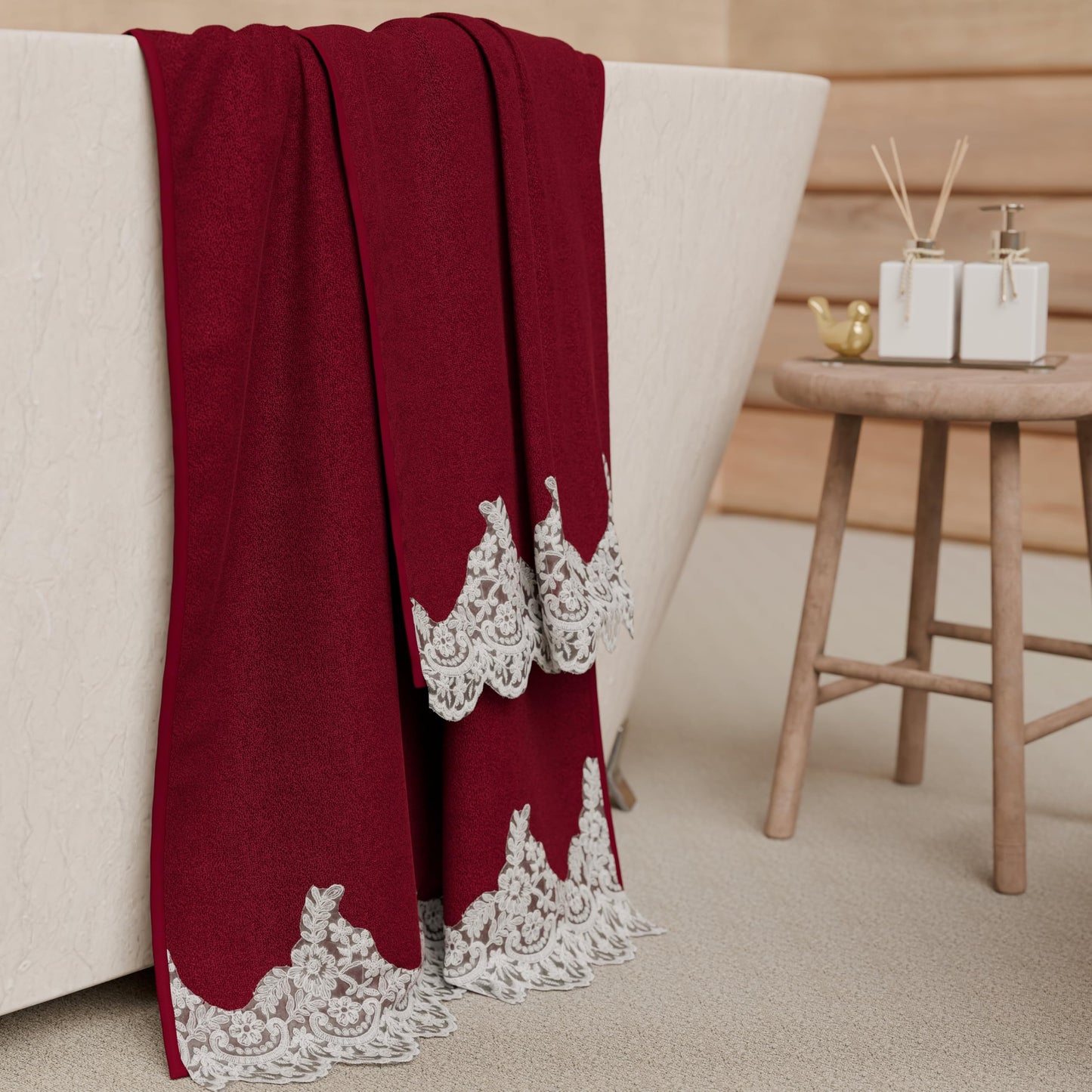 PETTI Artigiani Italiani - 100% Cotton Terry Bath Towels, 1+1 Towel Set, 2 Pieces, 1 Face Towel and 1 Hand Towel, Burgundy