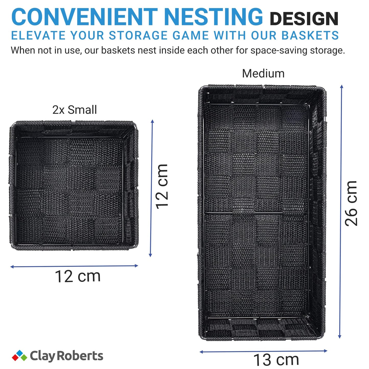 Storage Baskets, 3 Pack, Grey, Storage Baskets Sets, Woven Boxes for Home, Kitchens, Offices, Cupboards, Bathrooms, Shelves, Boxes
