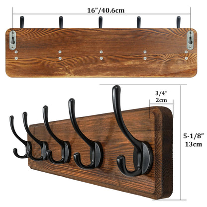 WEBI Coat Rack Wall Mount,Coat Hooks Wall Mounted,16" Hole to Hole,Rustic Large Coat Hanger Wall Hook Rack,5 Hooks for Hanging